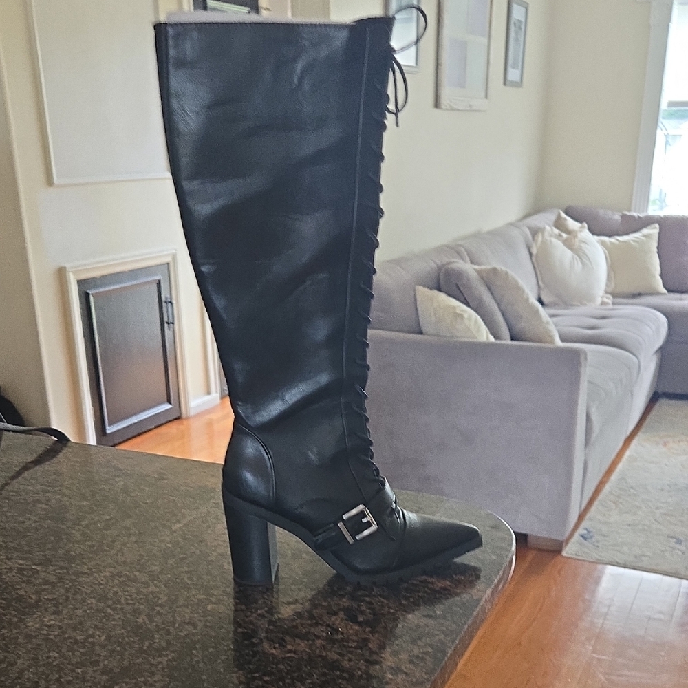 Black Knee-High Lace-Up Boots